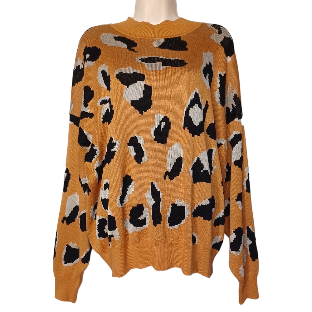 ELOQUII Orange Black White Leopard Abstract Animal Print Stretchy Sweater Top 14